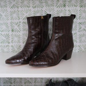 J Crew CROC-EMBOSSED LEATHER WESTERN BOOTS - Dark Walnut